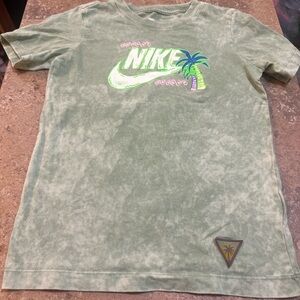 Nike Olive Tie-Dye Tee with Palm Graphic